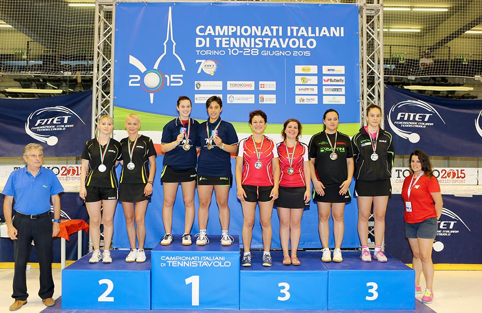 Il podio del doppio femminile seconda (Foto Fitet)